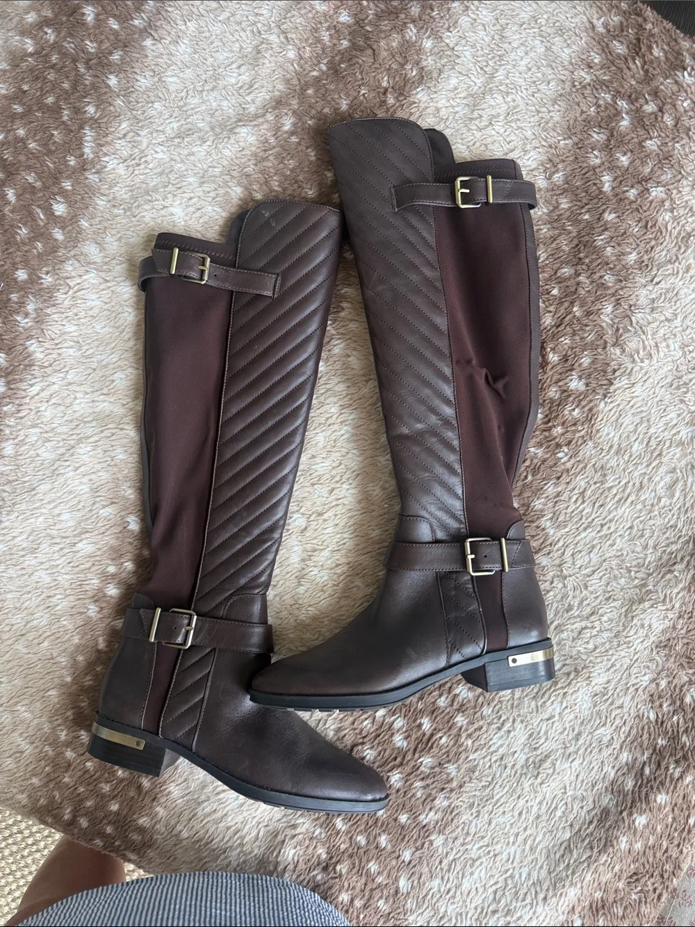 Vince Camuto 7.5 Over-The-Knee Riding Boots in Dark Brown with Buckle Detail
